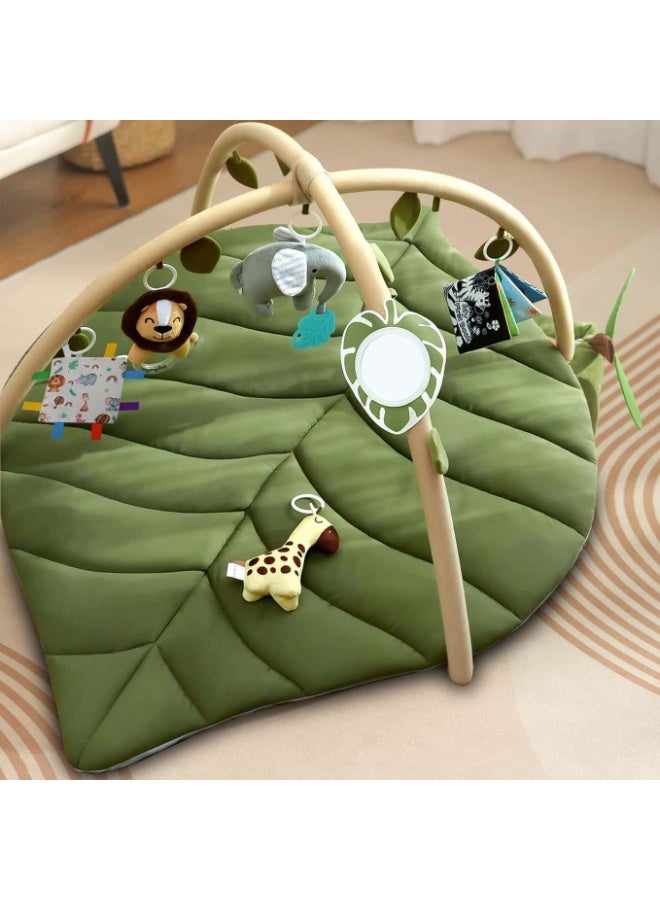 Mitoy Baby Play Gym & Activity Mat, Oversize Leaf Shaped Baby Play Mat w 6 Detachable Toys, Tummy Time Mat Promote Motor Skills & Sensory Development Mat - Image 4